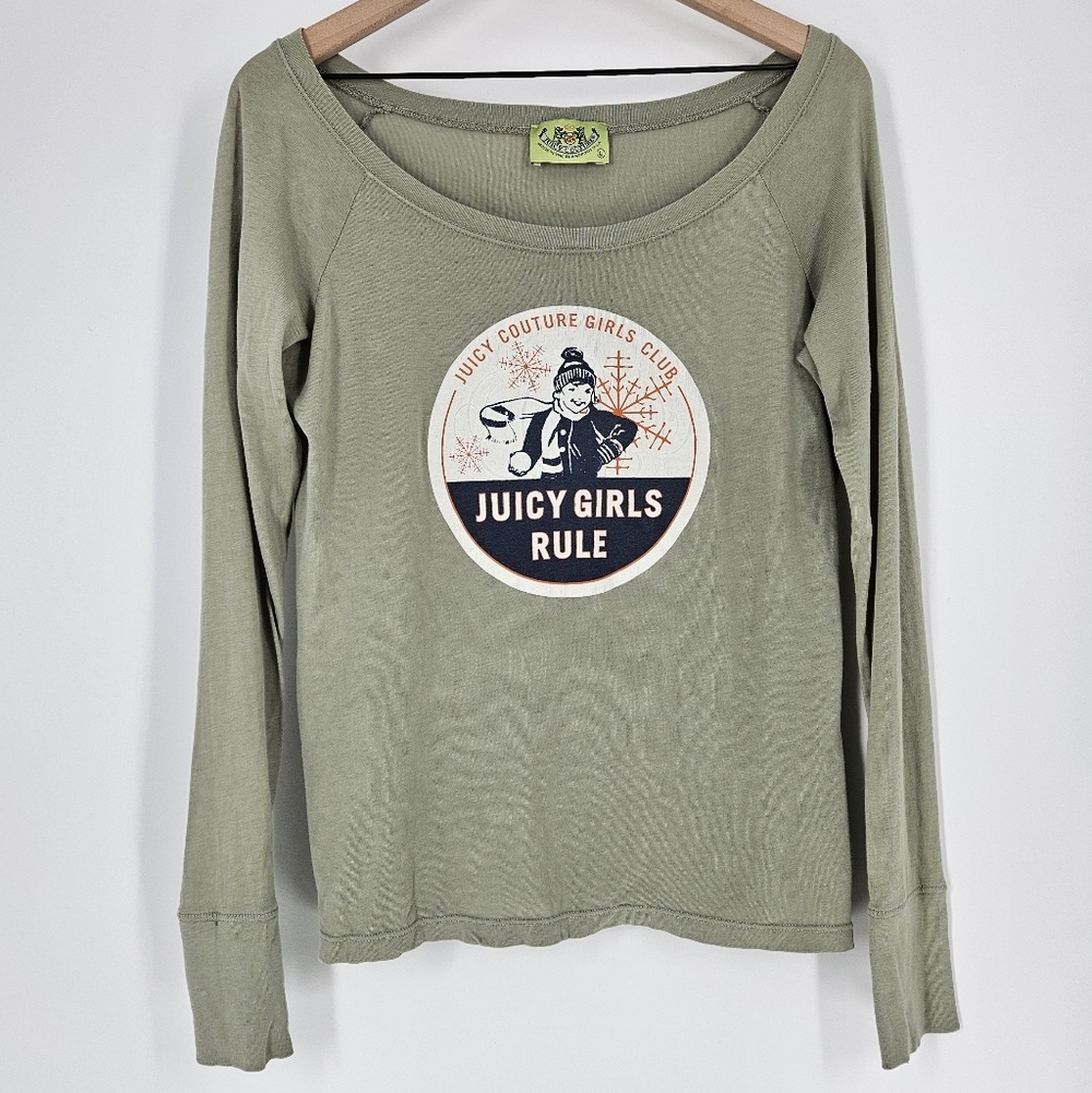 Juicy Couture Vintage 2006 Light Green Juicy Girls Rule Long Sleeve T-shirt - Picture 1 of 10